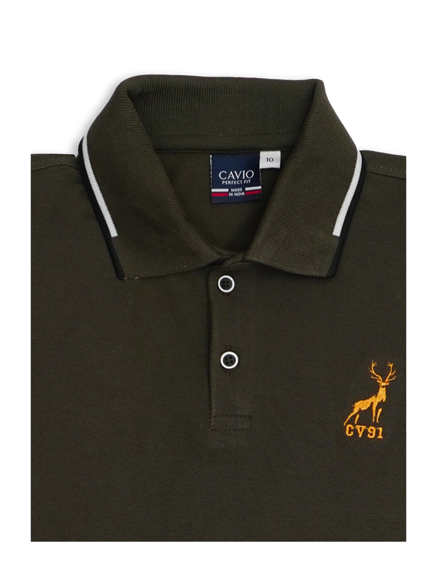 Cavio Kids Olive Solid Polo T-Shirt