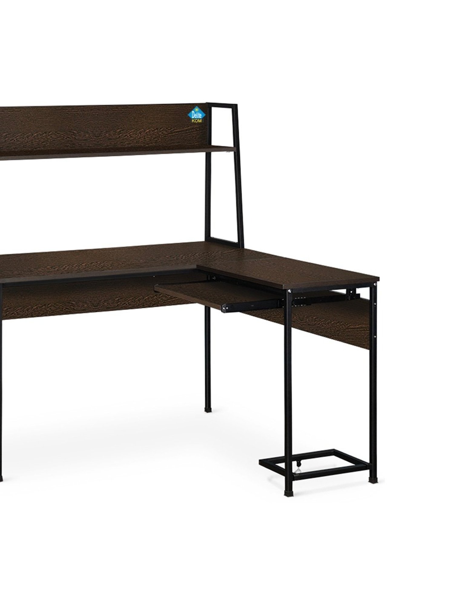 Delite Kom Falcon Flowery Wenge Black Metal L-shaped Computer Desk