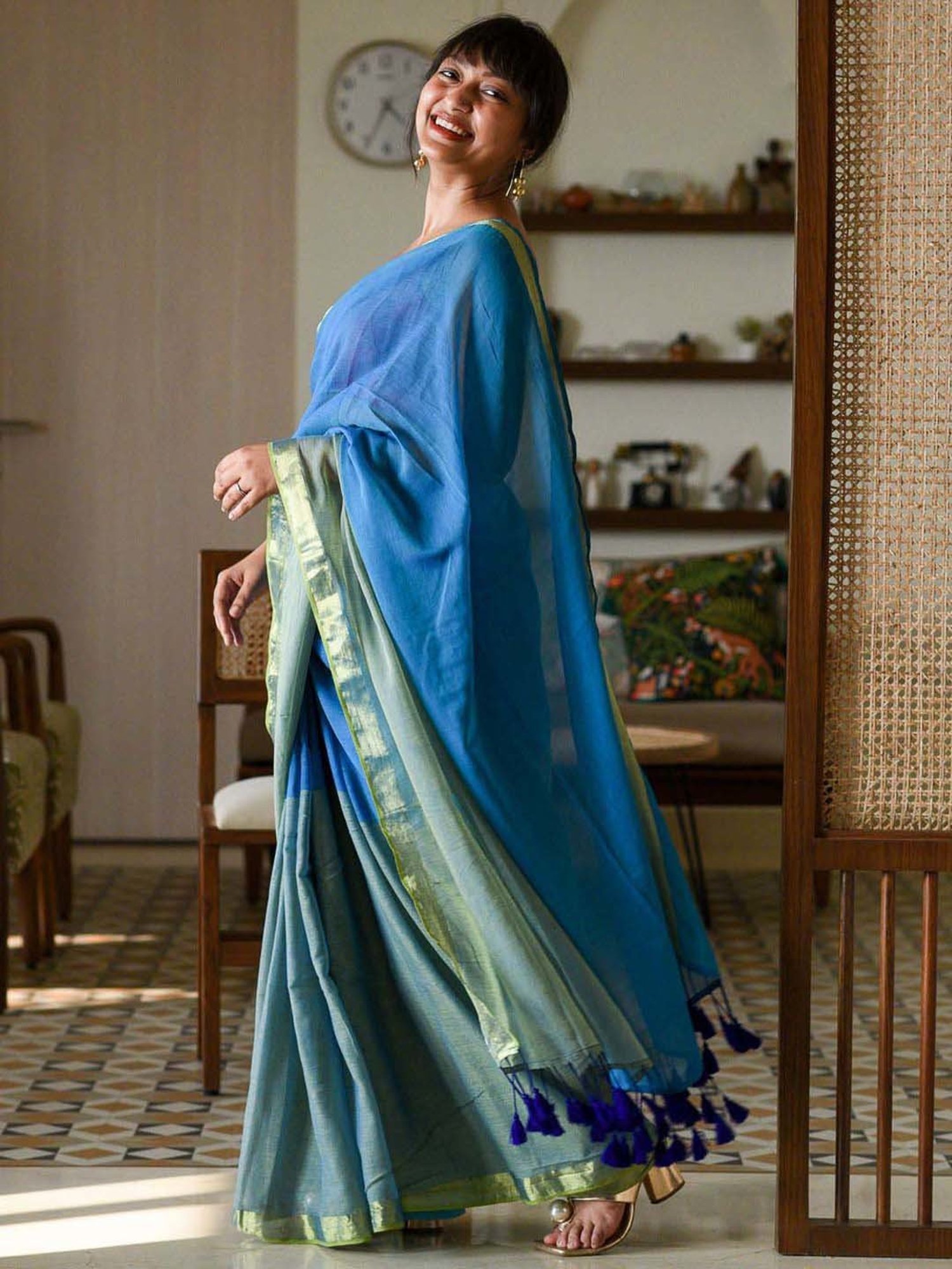 Suta Blue Cotton Woven Saree