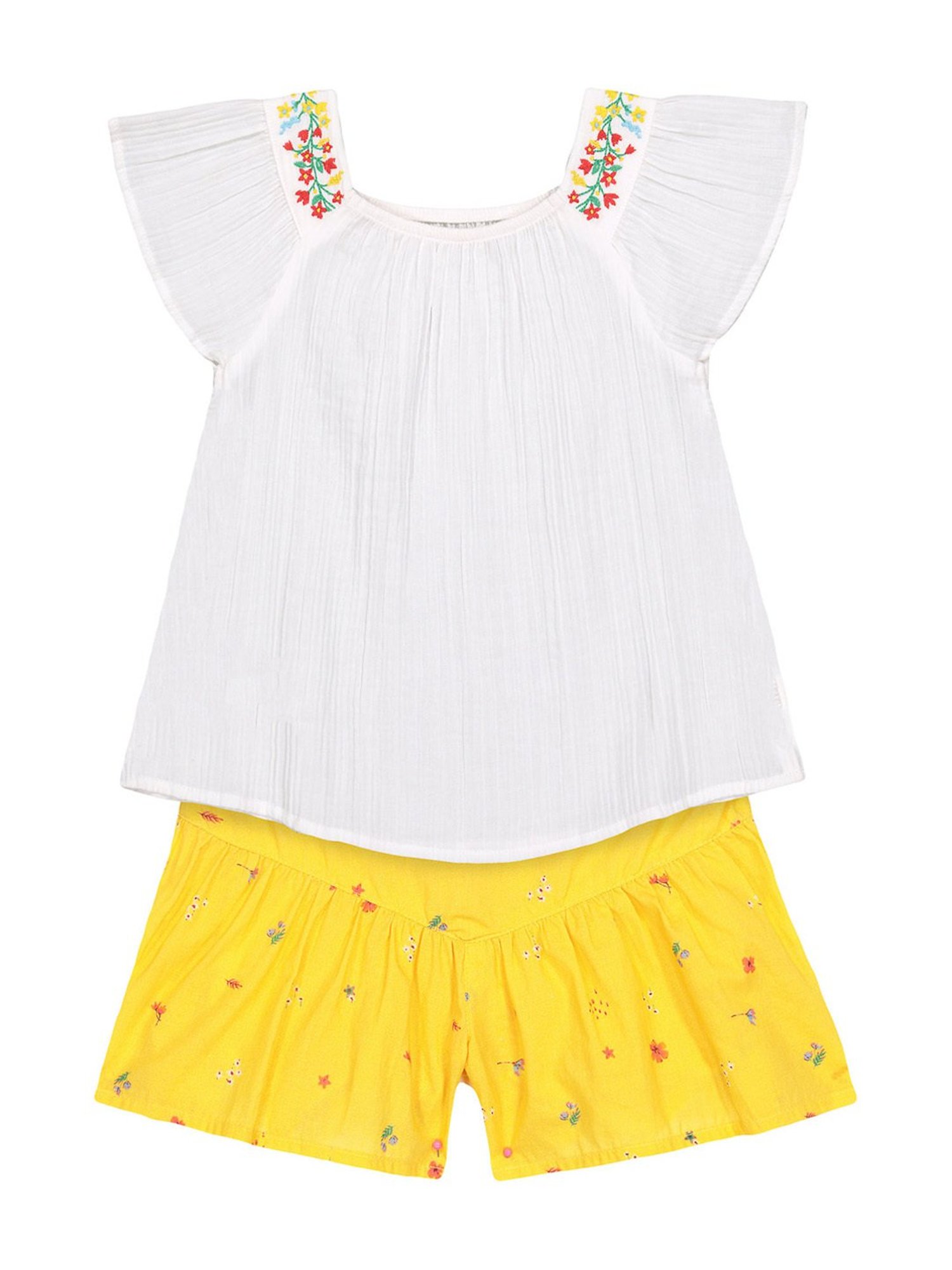 Mothercare Kids White & Yellow Cotton Printed Top Set
