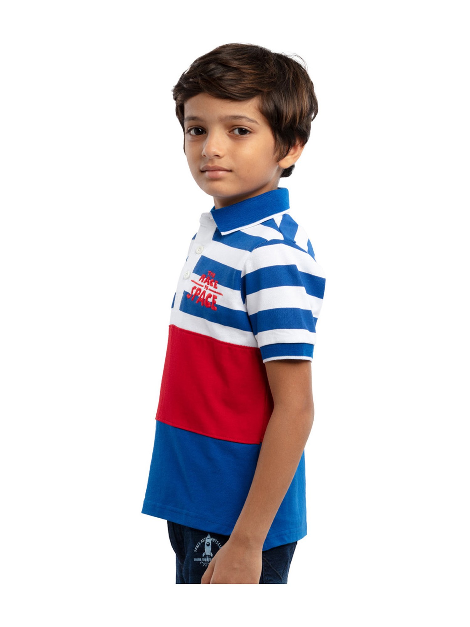 Under Fourteen Only Kids Blue & White Color Block Polo T-Shirt