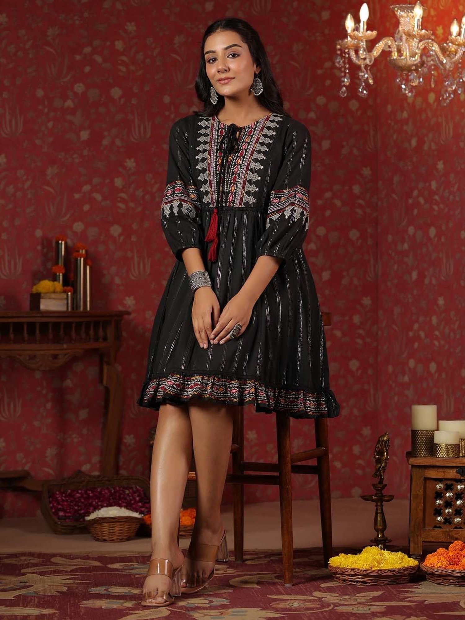 Ishin Black Embroidered Ethnic Dress