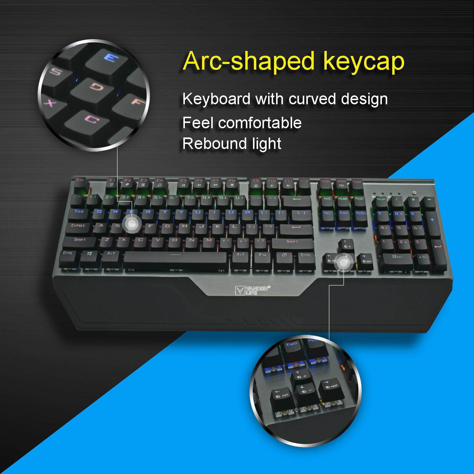 VANDER LED RGB Gaming Keyboard Wired Mechanical Button Backlight Keypads