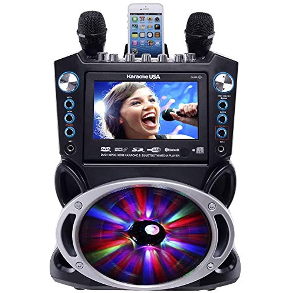 KARAOKE USA GF842 DVD/CD+G/MP3+G Bluetooth(R) Karaoke System with 7" TFT Color Screen & LED Sync Lights
