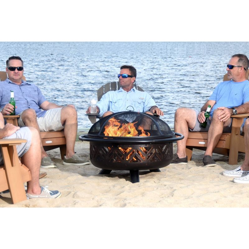 Oil Rubbed Bronze Outdoor Wood Burning Firebowl with Geometric Design - Endless Summer