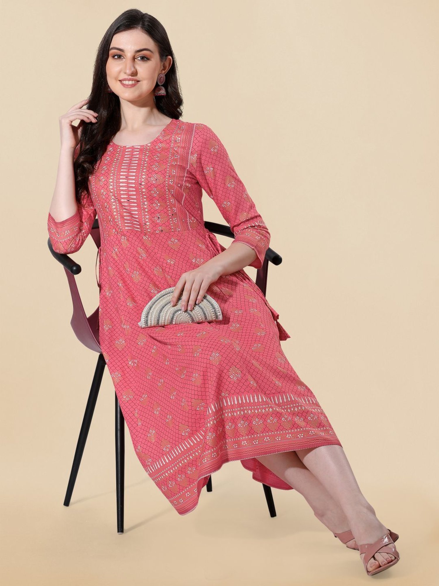 MIRCHI FASHION Coral Embroidered A-Line Dress