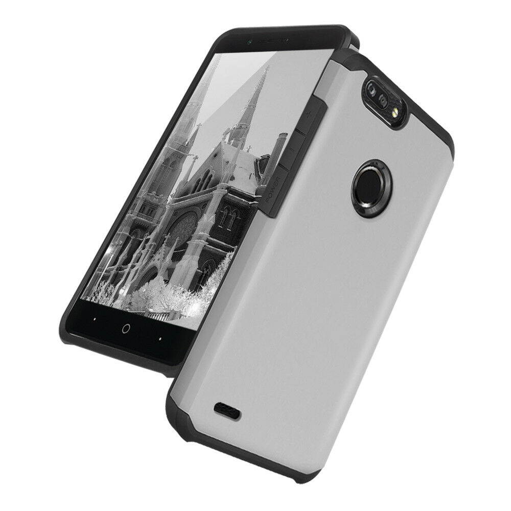 For ZTE Blade Z MAX Shockproof Armor Rubber Phone Case +Black Tempered Glass