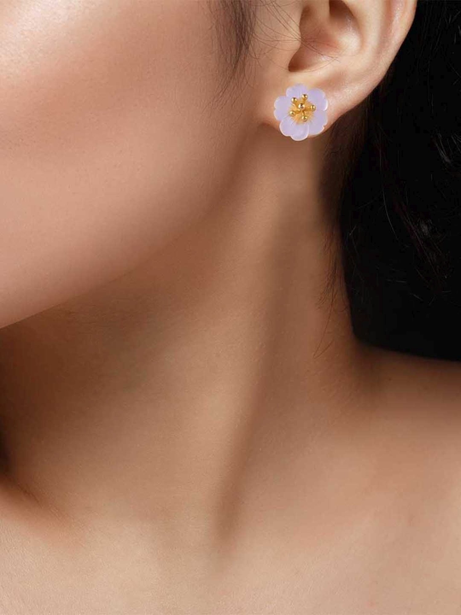 Rihi by P.C. Chandra Jewellers 92.5 Sterling Silver Flower Stud Earrings for Women & Girls