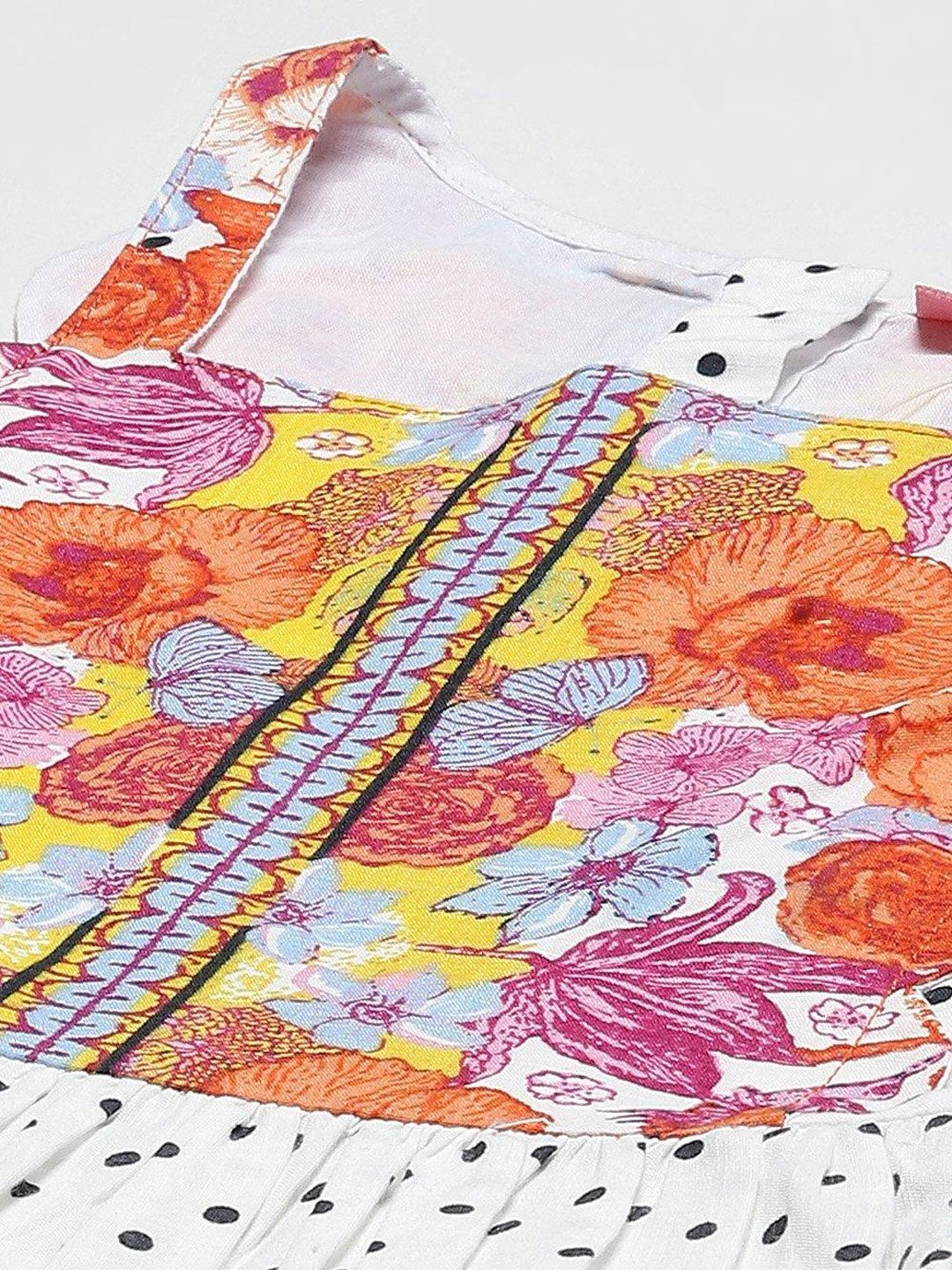 BIBA Girls White Cotton Printed Dress