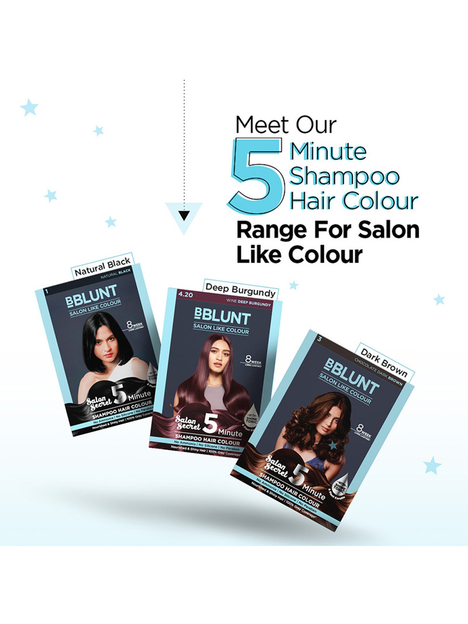 BBlunt Chocolate Dark Brown 5 Minute Shampoo Hair Colour - 20 ml X 5