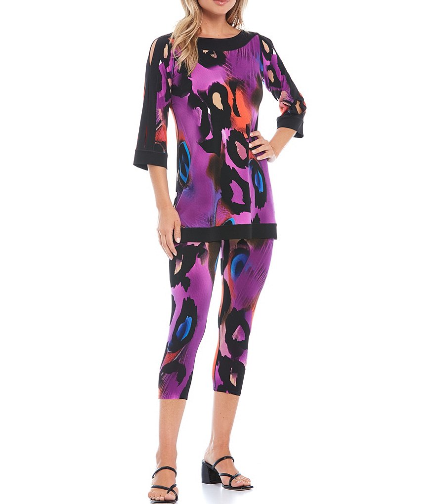 Eva Varro Animal Print Knit Jersey Cropped Leggings