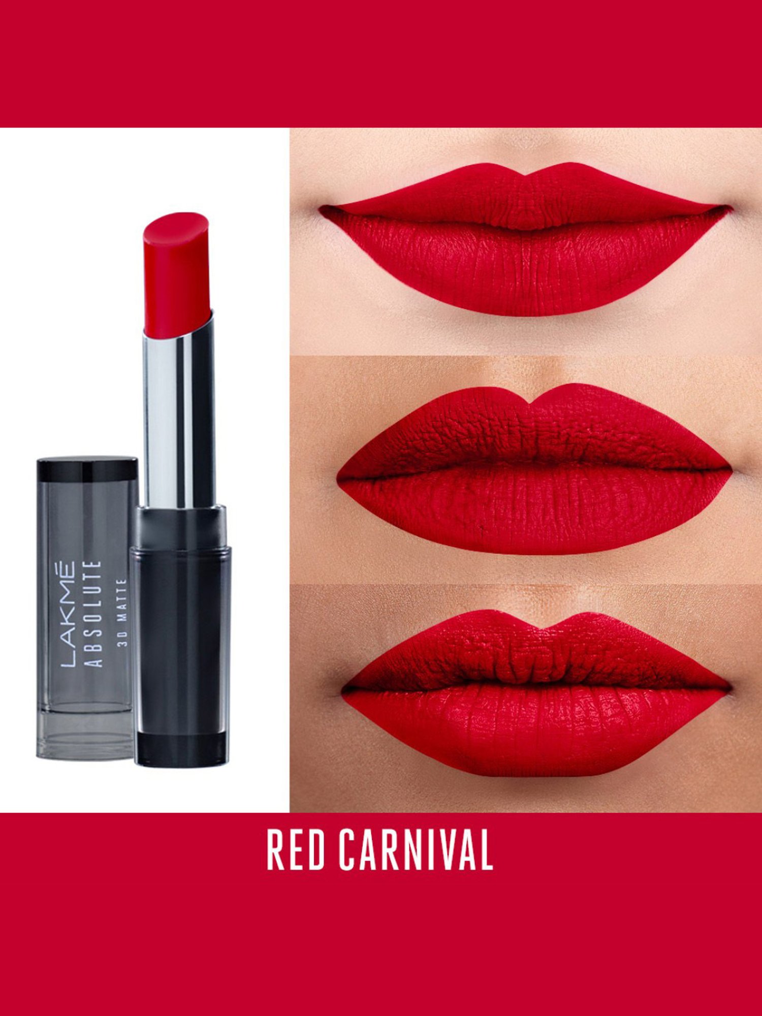 Lakme Unreal 3D Slim Bullet Lipstick Red Carnival - 3.6 gm