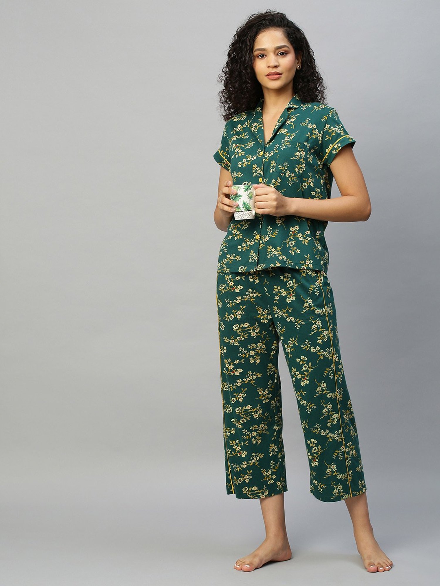 Chemistry Green Floral Print Shirt With Pyjamas