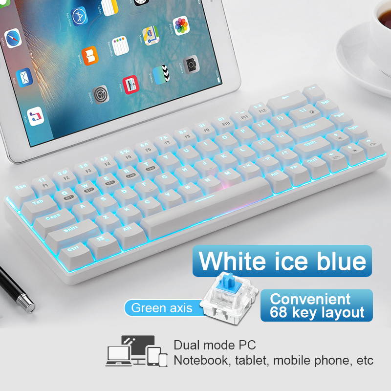 68-Key Wireless Bluetooth/USB Wired Gaming Mechanical Keyboard, Compact 65% Layout LED Backlit