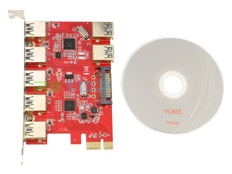 RIITOP 7 Ports USB 3.0 PCI-E Express Adapter Card Speed up to 5Gbps - PCIe USB3.0 Controller Card for Desktop PC with 15 pin SATA Power Connector