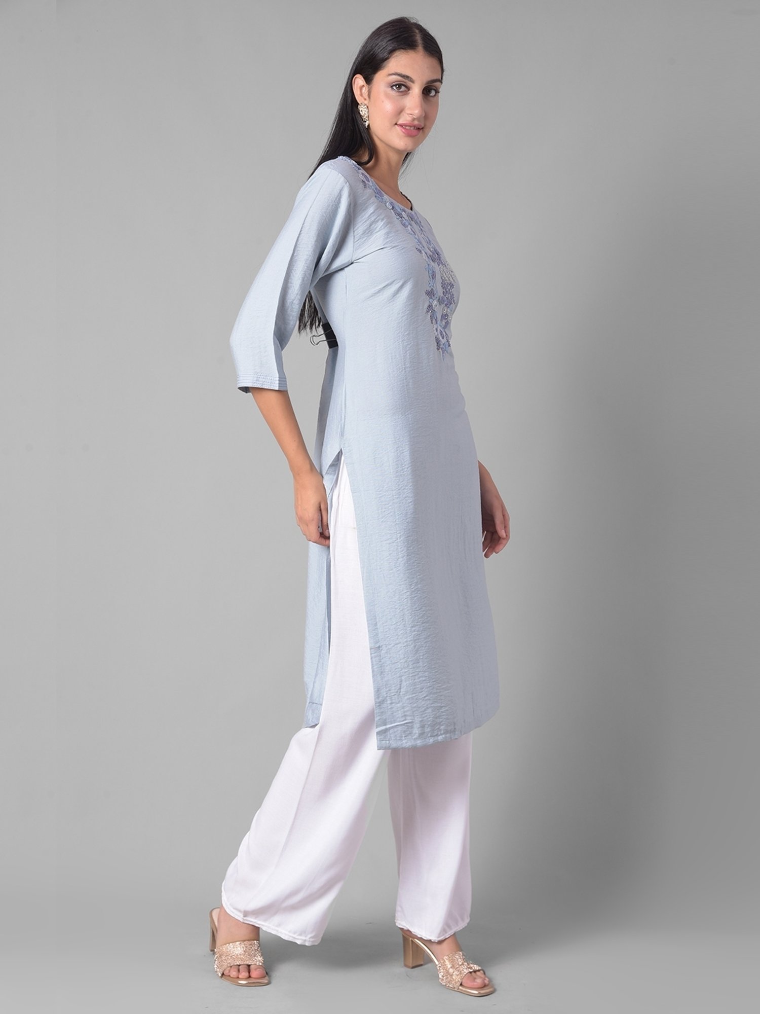Dollar Missy Grey Embroidered Straight Kurta