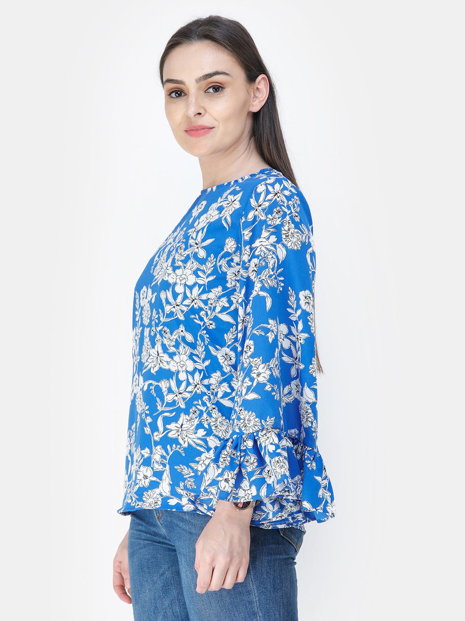 Cation Blue Floral Print Top