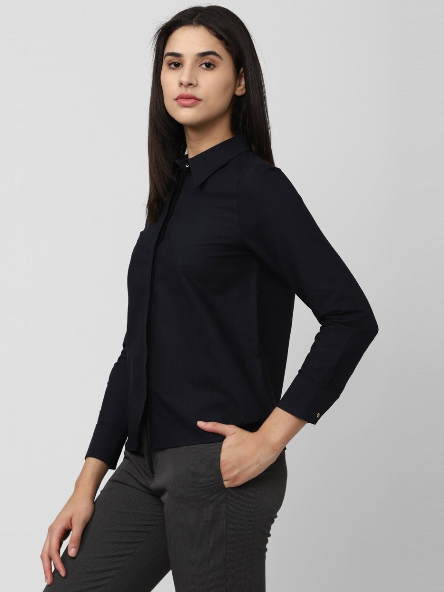 Van Heusen Black Cotton Regular Fit Formal Shirt