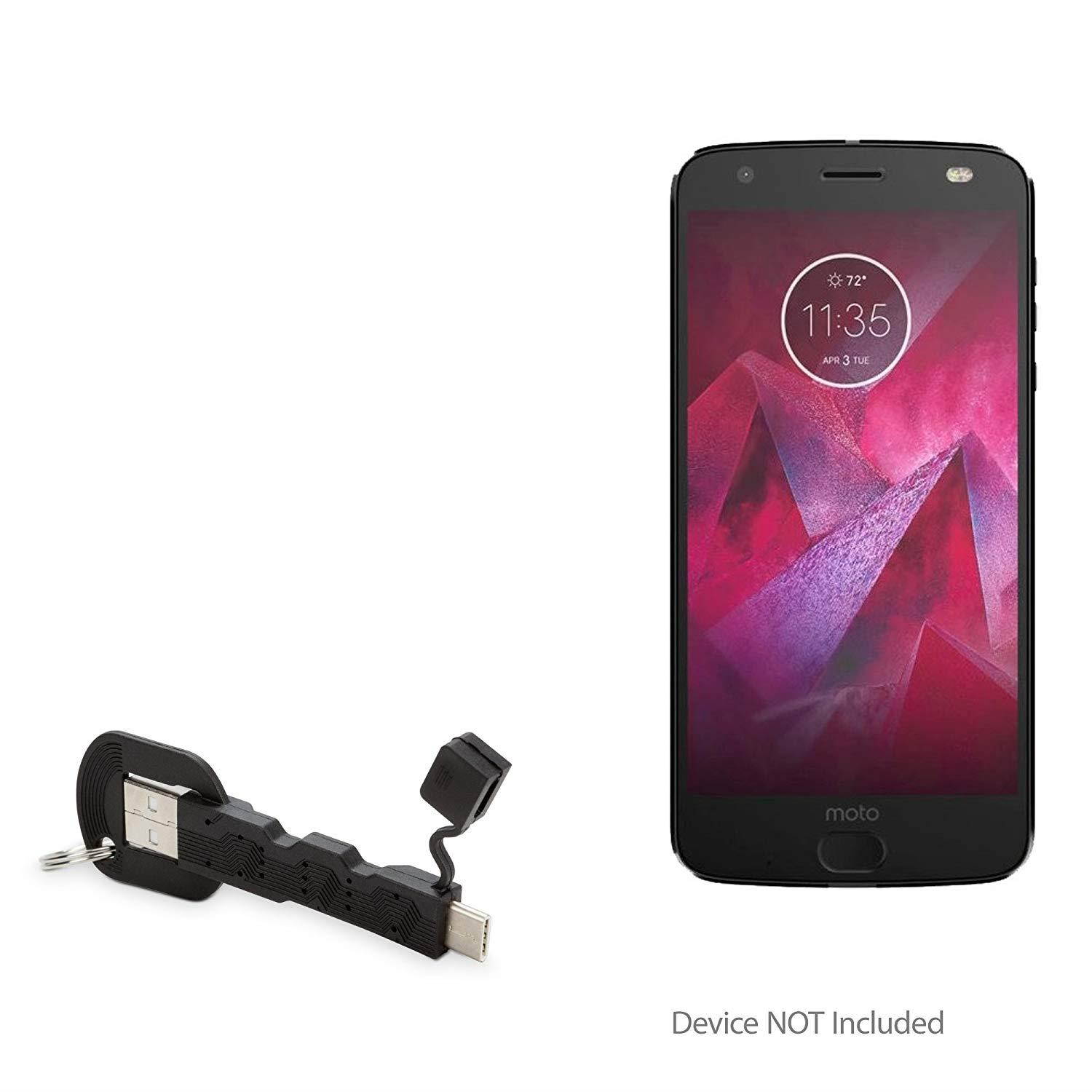 Motorola Moto Z2 Force Cable, BoxWave [USB Type-C Keychain Charger] Key Ring 3.1 Type C USB Cable for Motorola Moto Z2 Force - Jet Black