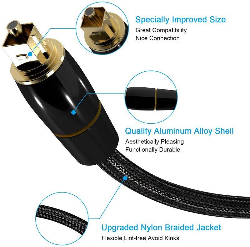 Digital Optical Audio Cable Toslink Cable(3.3 Feet)-[Flawless Audio,Ultra-Durable] Home Theater Fiber Optic Male to Male Gold Plated for Sound Bar, TV, PS, Xbox, Samsung
