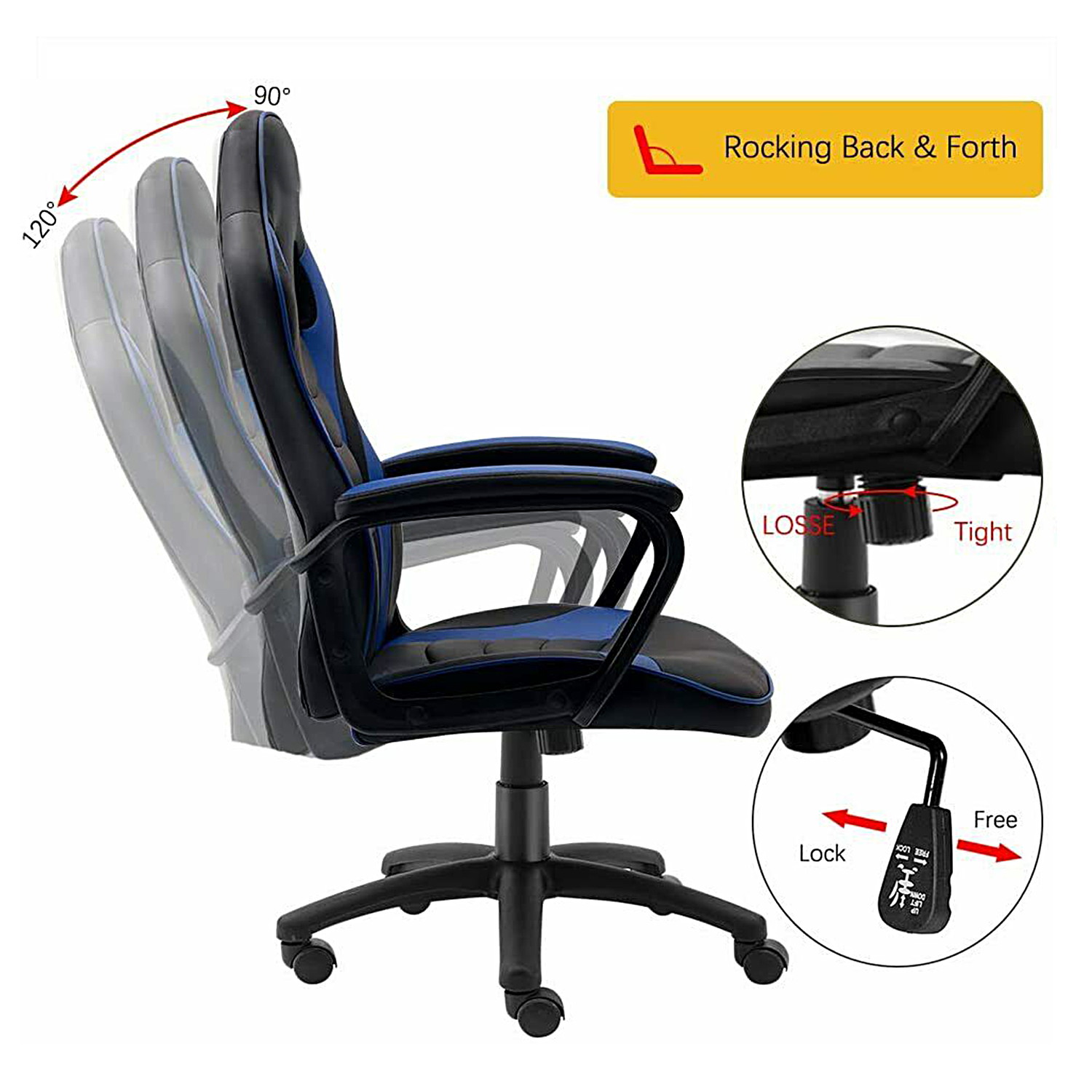Gaming Chair Ergonomic Leather Recliner Racing Computer Chair High Back Adjustable Swivel Executive office Desk Chair E-Sport Video Game Chair with Lumbar Support