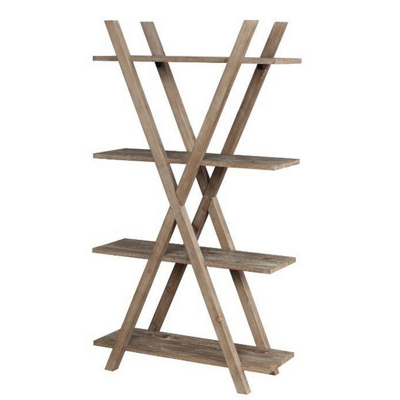 71" 4 Shelf Wooden Bookshelf with Double X Shaped Accent Brown - Benzara