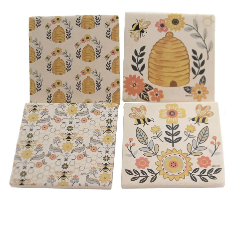 Tabletop 4.0" Honey & Hive Coasters Bee Flowers Spring Manual Woodworkers And Weavers  -  Coasters