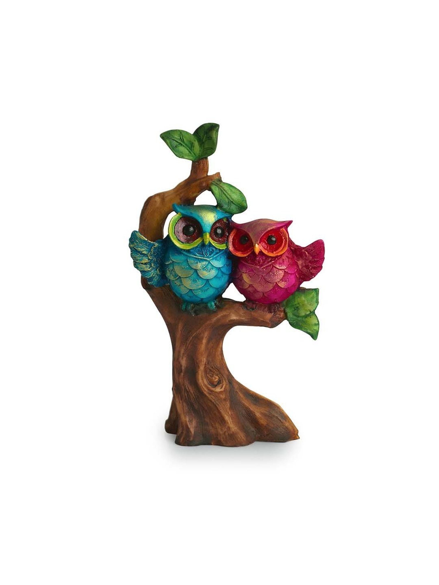 ExclusiveLane White & Golden Resin Owls On A Tree Branch Showpiece