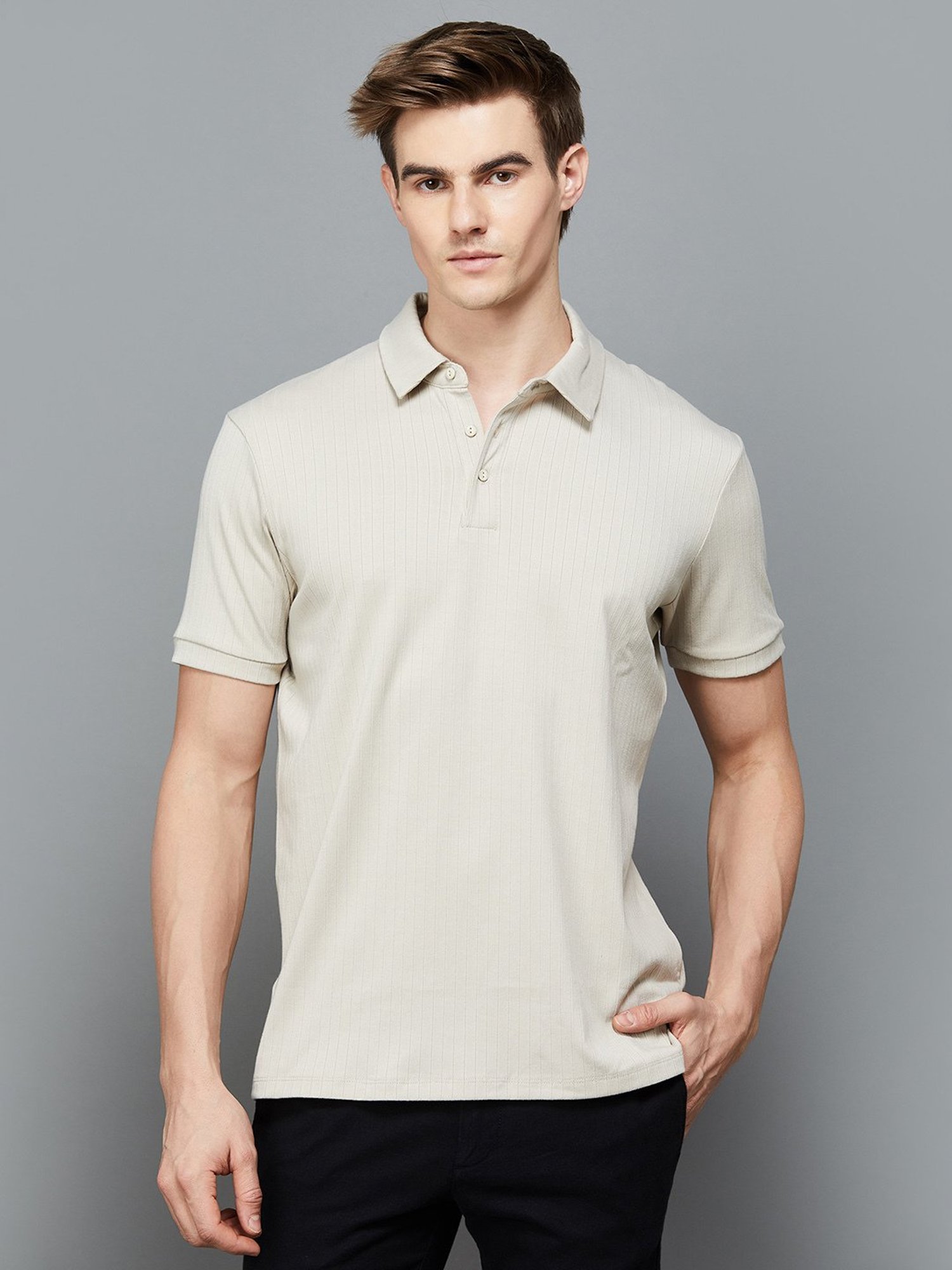 BOSSINI Beige Regular Fit Striped Polo T-Shirt