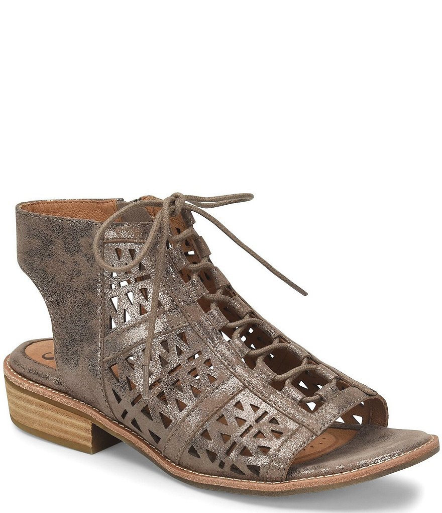 Sofft Nora Metallic Suede Ghillie Block Heel Sandals