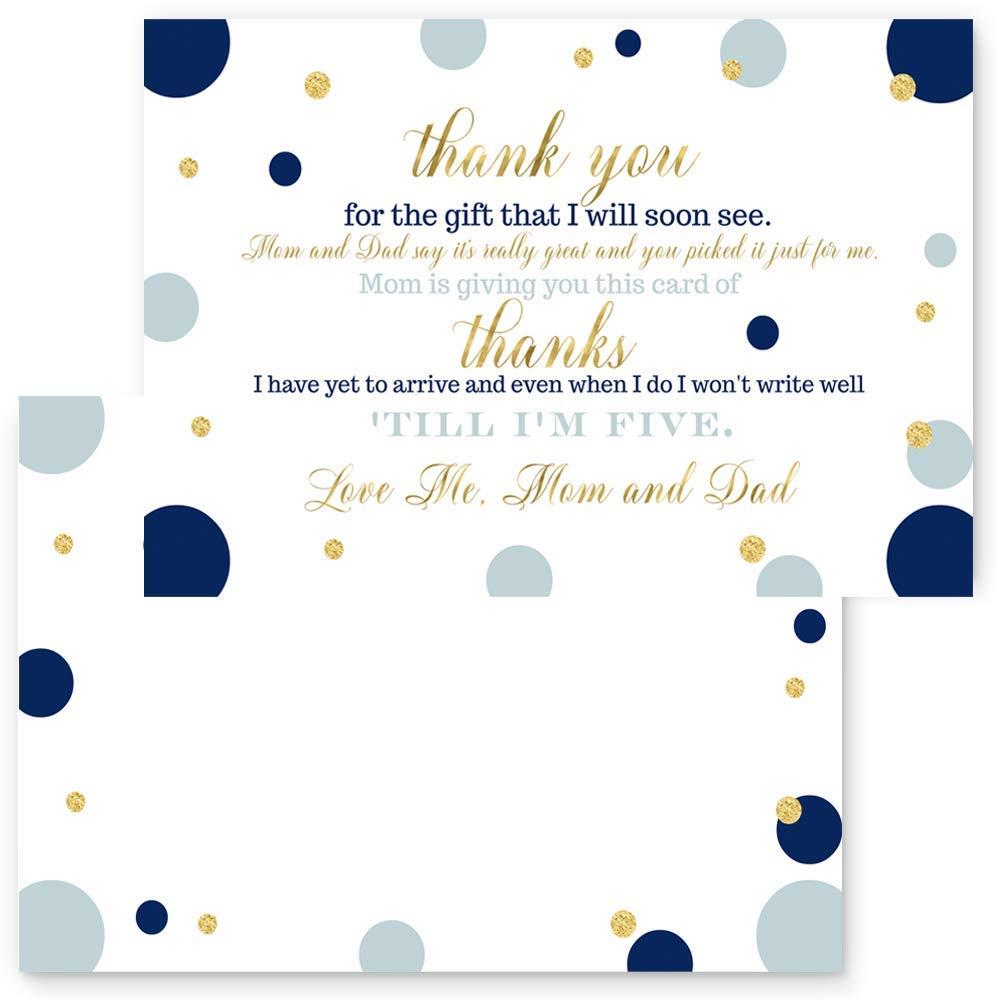 15 Navy and Gold Thank You Cards with Navy Envelopes - Stationery for Boys Baby Shower - Stylish Abstract Dot Party Theme
