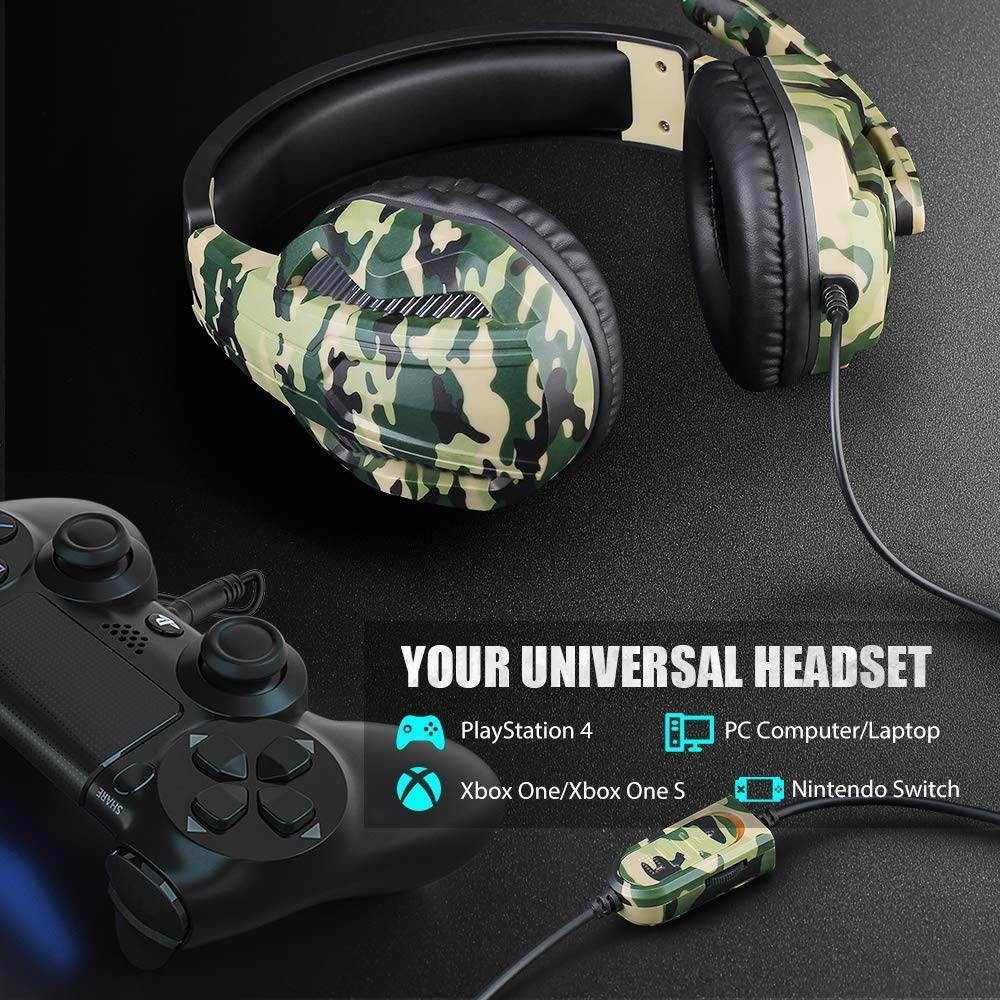 Gaming Headset with Microphone 3.5mm Plug Headphone for PS4 Nintendo Switch Playstation 4 Xbox One Computer Laptop iPad Surface Smartphone - Camouflage