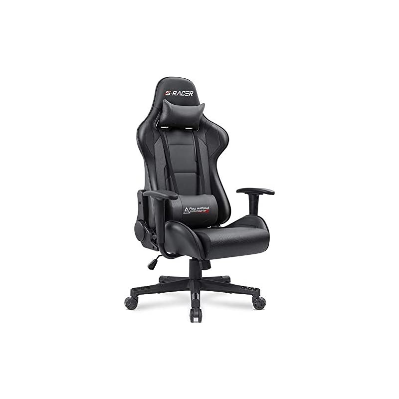 Gaming Chair Office Chair High Back Computer Chair PU Leather Desk Chair PC Racing Executive Ergonomic Adjustable Swivel Task Chair with Headrest and Lumbar Support (Dark Black)