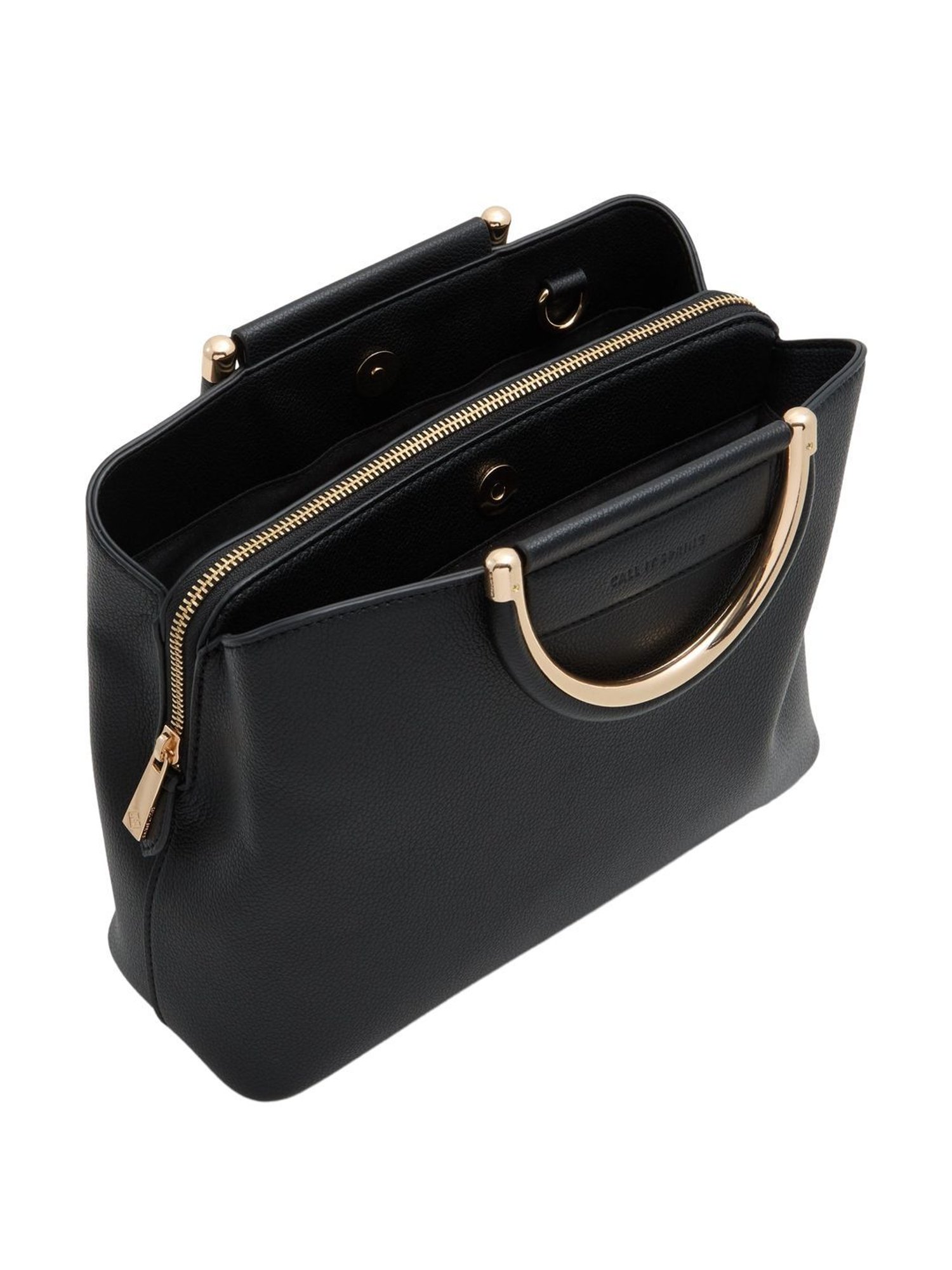 Call It Spring Black Solid Medium Satchel Handbag