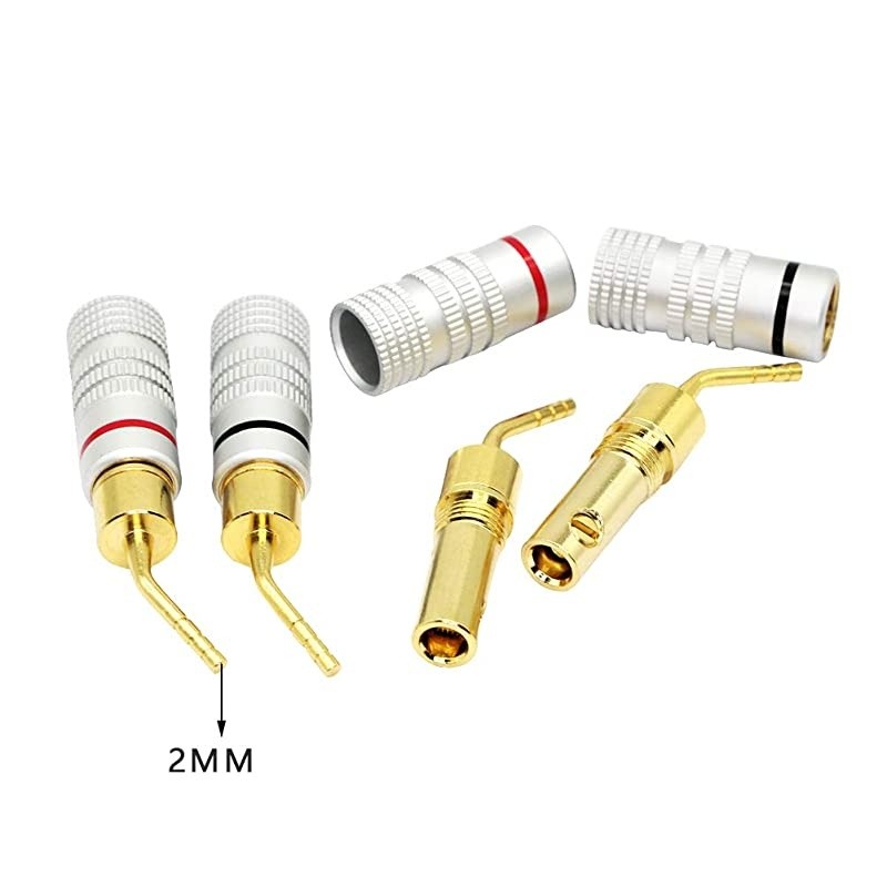 Gold Plated 2mm Banana Plug Screw Type Audio Speaker Pin Plugs Cable Connector Adapter(4pcs)