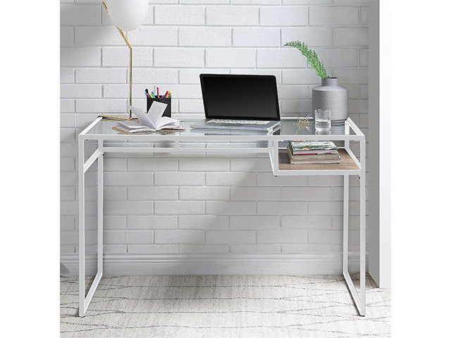 Metal & Glass Top Desk, Home Office Writing Desk, Makeup Table Desk Vanity for Home Decor,Blue,GT116