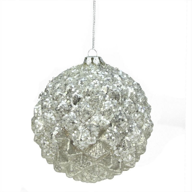 Northlight 6" Winter Light Silver Glittered Faceted Mercury Glass Ball Christmas Ornament