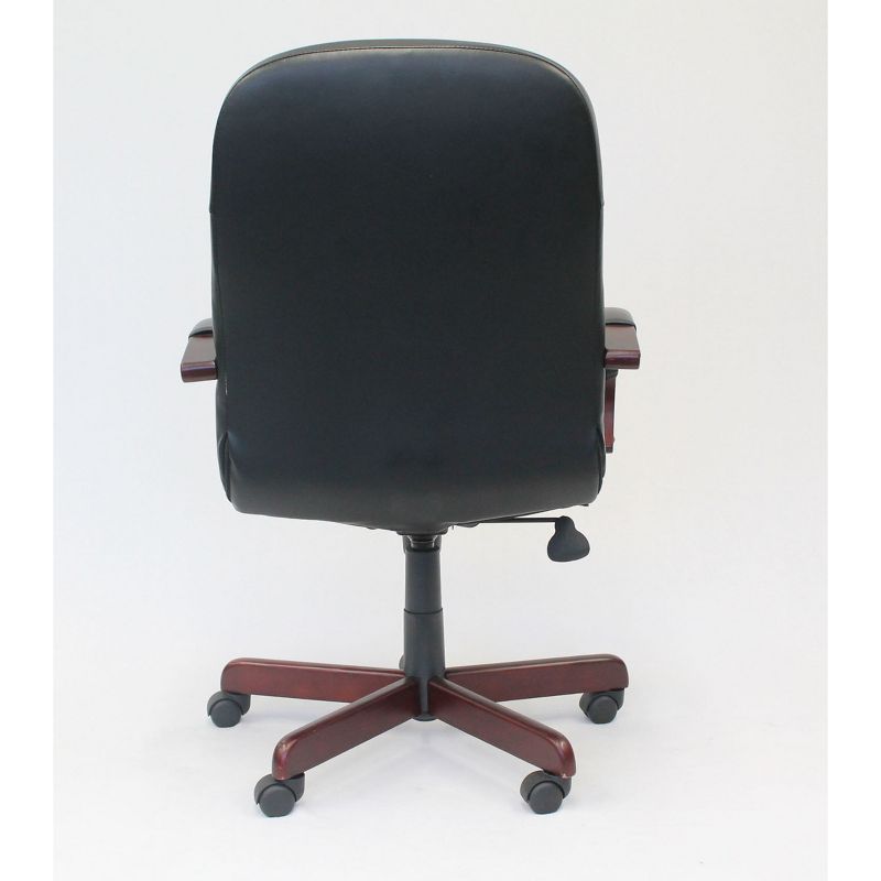 Leatherplus Exec. Chair with Mahogany Finish Black - Boss Office Products