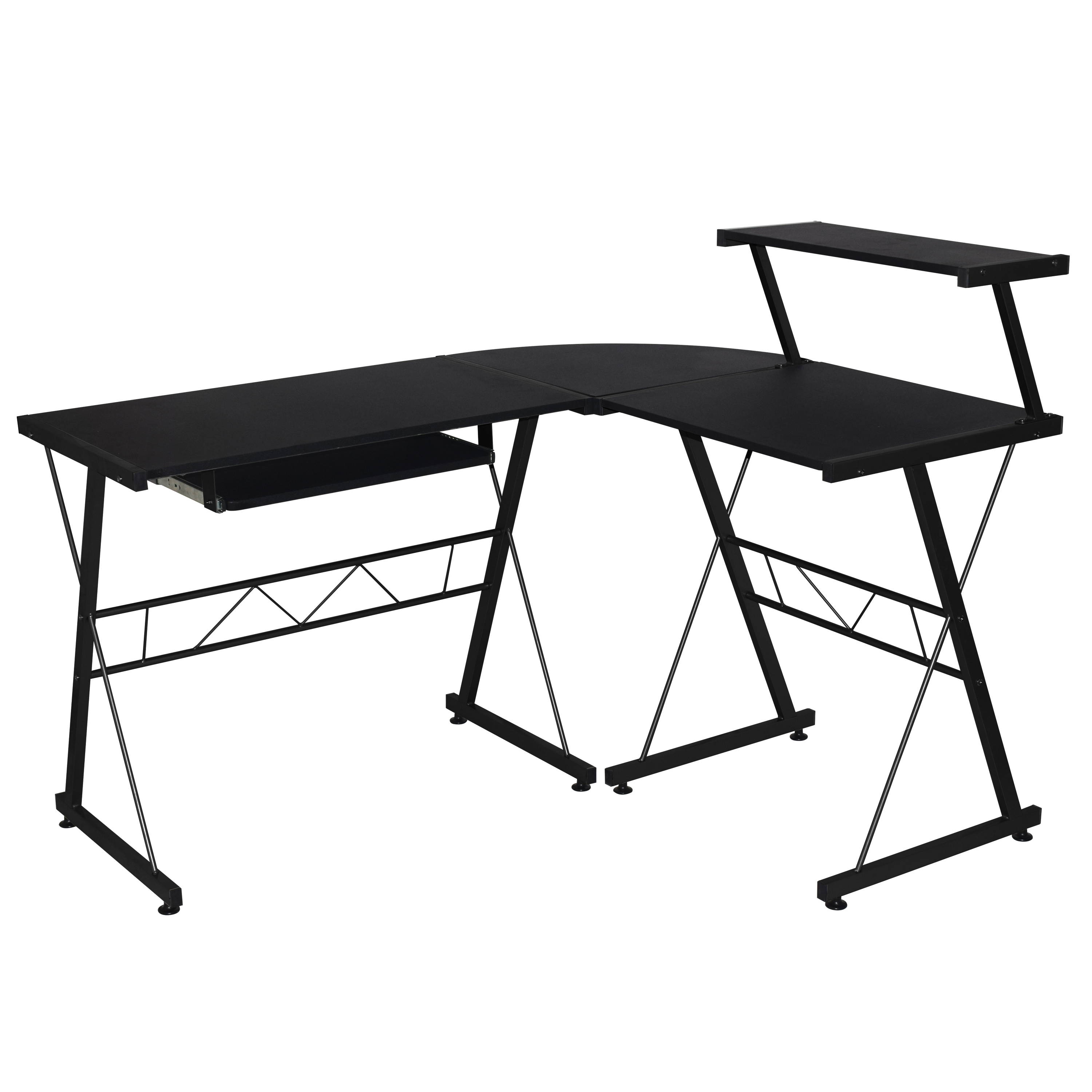 Corner Wood L-Shape Computer Workstation Desk 3 Piece Adjustable Two-way Shelf Set up to 3 Monitors