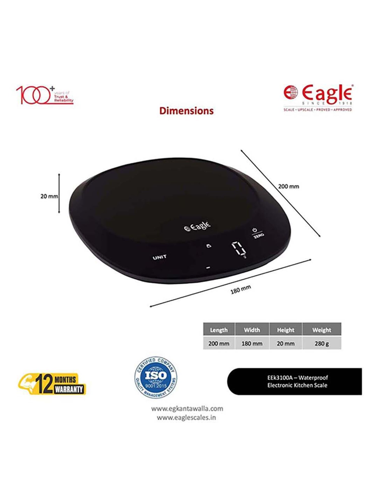 Eagle EEK-3100A Digital Weight Machine for Kitchen 5 kg Capacity,1 g Accuracy,Kitchen Weighing Scale