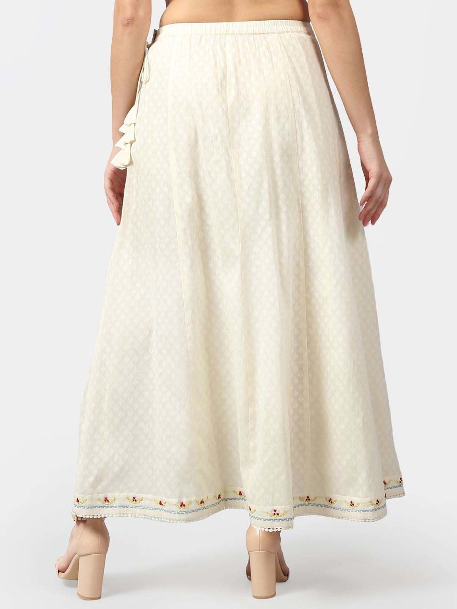 DART STUDIO White Cotton Embroidered Skirt