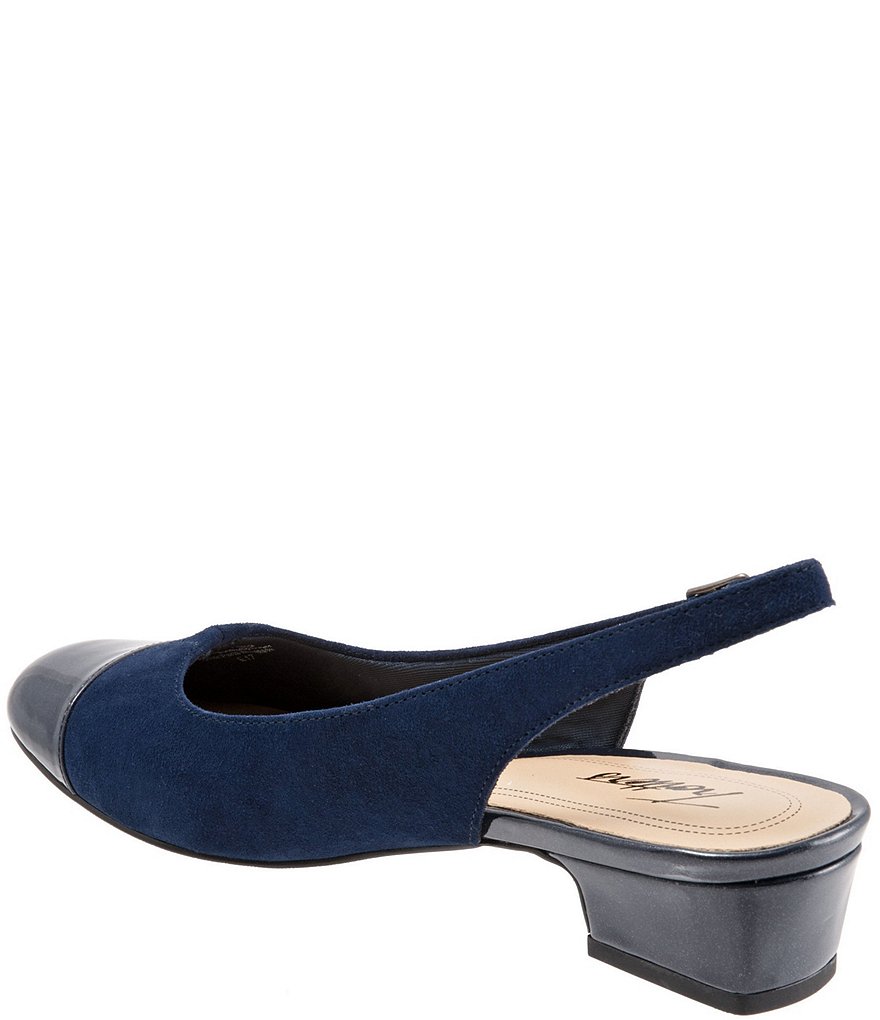 Trotters Dea Suede and Patent Slingback Block Heel Pumps