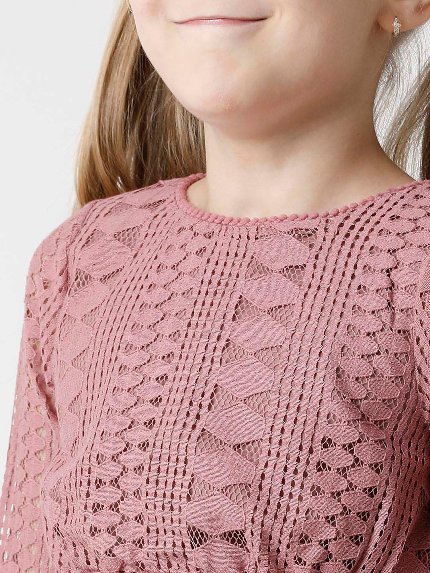 Kate & Oscar Kids Pink Embroidered Full Sleeves Dress