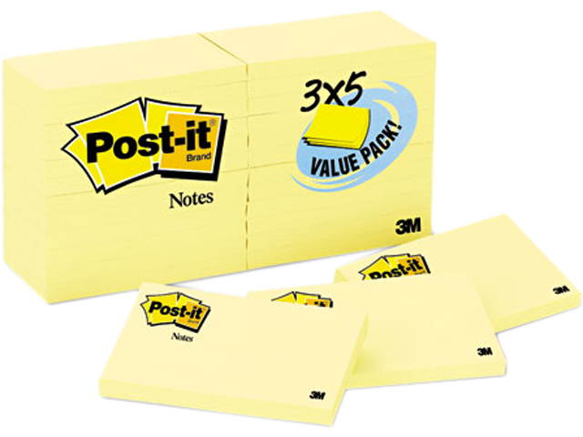 Post-it Notes 655-24VAD-B Original Notes, 3 x 5, Canary Yellow, 24 90-Sheet Pads/Pack