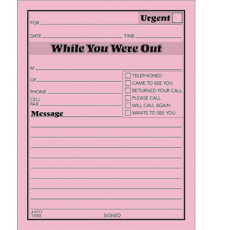 Adams While You Were Out Message Pads 4.25" x 5.5" Pink 50 Sheets/Pad 248963