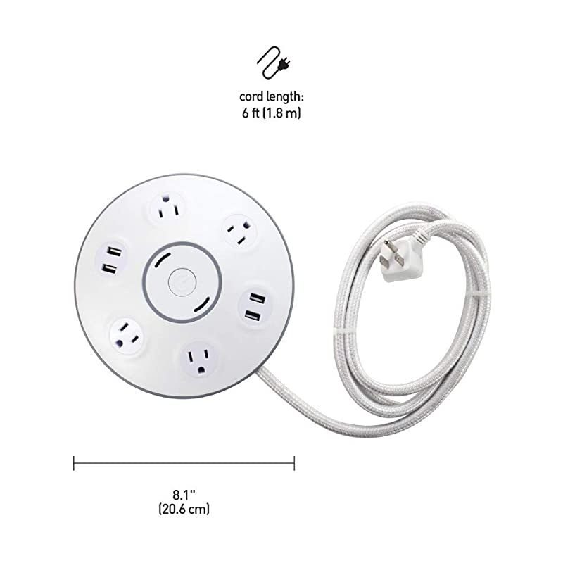 Designer Series 6 ft. 4-Outlet USB Surge Protector Desktop Power Strip Hub 78525, Black Finish