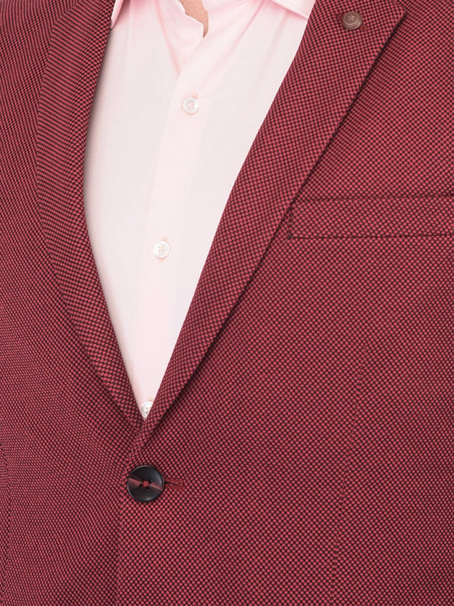 Turtle Maroon Slim Fit Self Pattern Blazer