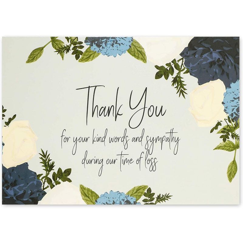 Pipilo Press 60-Pack Floral Design Thank You Cards with Envelopes for Funerals (5 x 7 Inches)
