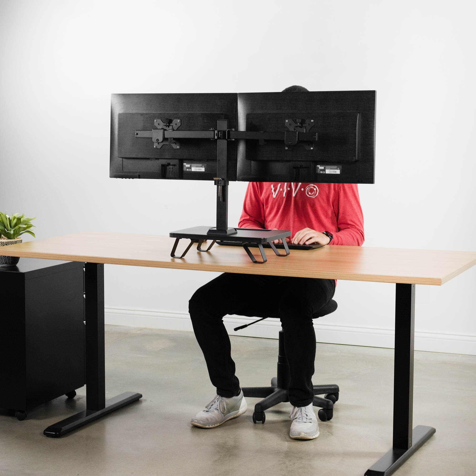 VIVO Black Freestanding Dual Monitor Stand with Riser for 17&rdquo; to 27&rdquo; Screens | Mount with Storage (STAND-V102SF)