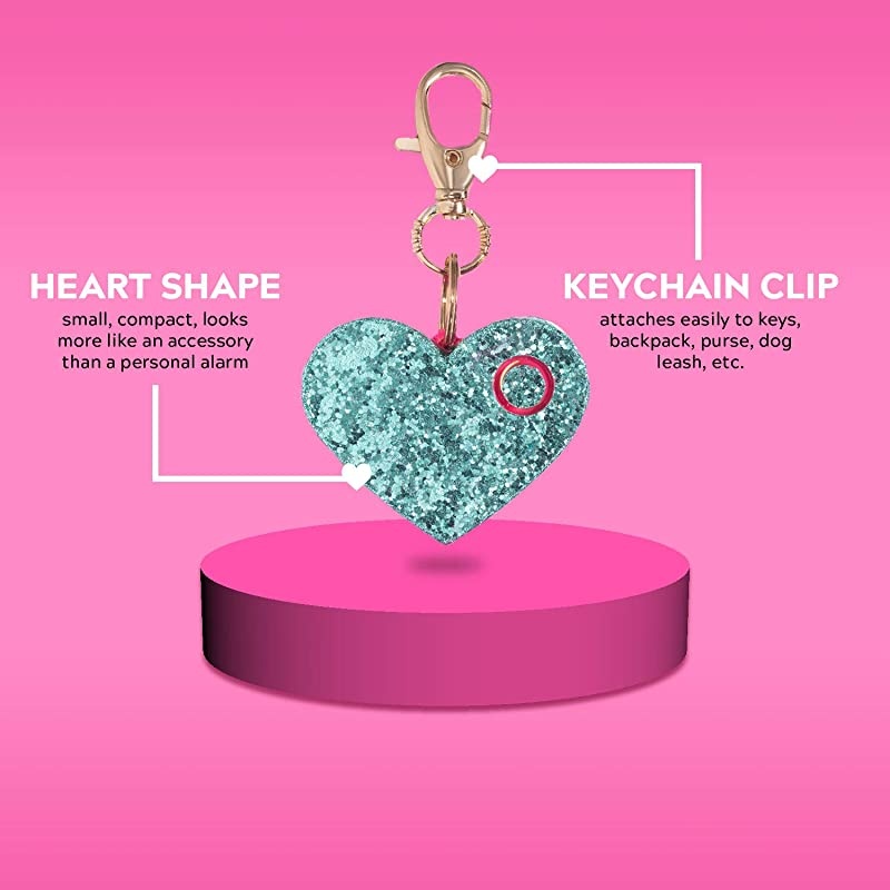 Safety Alarm for Women Ahhlarm Emergency SelfDefense Security Alarm Keychain with LED Light Purse Charm Mint Glitter Heart
